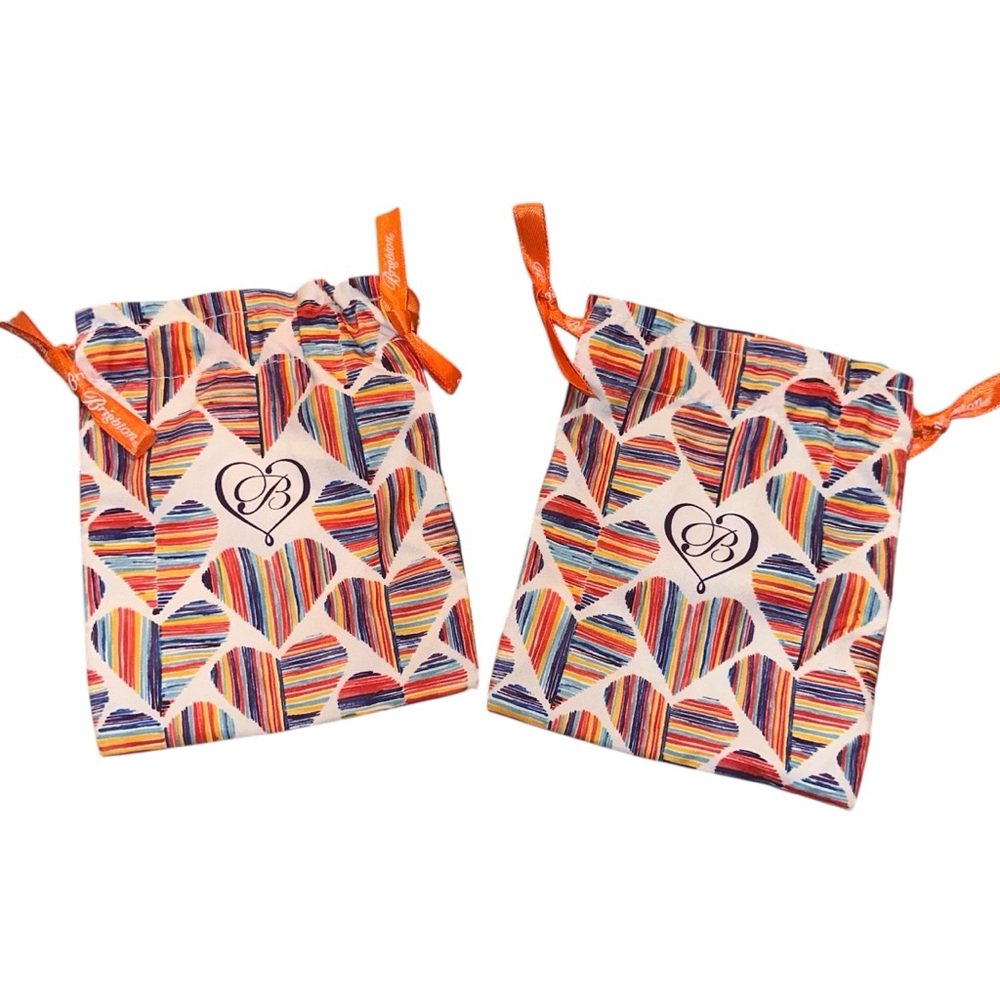 Brighton Jewelry Trinket Fabric Pouch Bag Multicolored Heart Design Set of 2